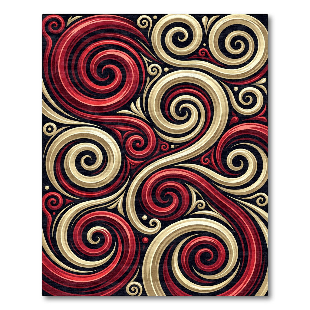 Crimson Gold Swirls Abstraction Rug