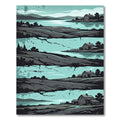 Serene Teal Farmhouse Landscape Scene Rug