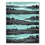 Serene Teal Farmhouse Landscape Scene Rug