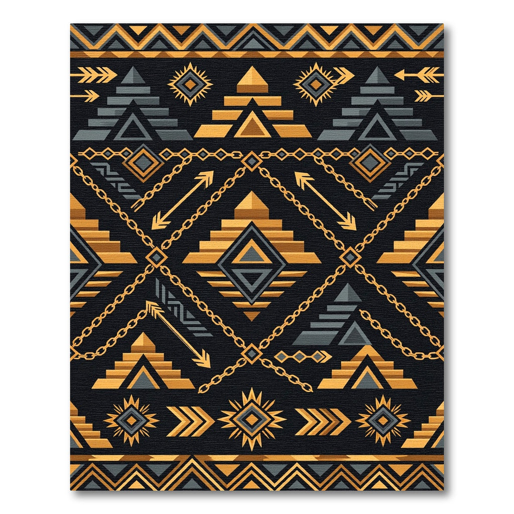 Gold and Gray Tribal Stair Geometric Rug