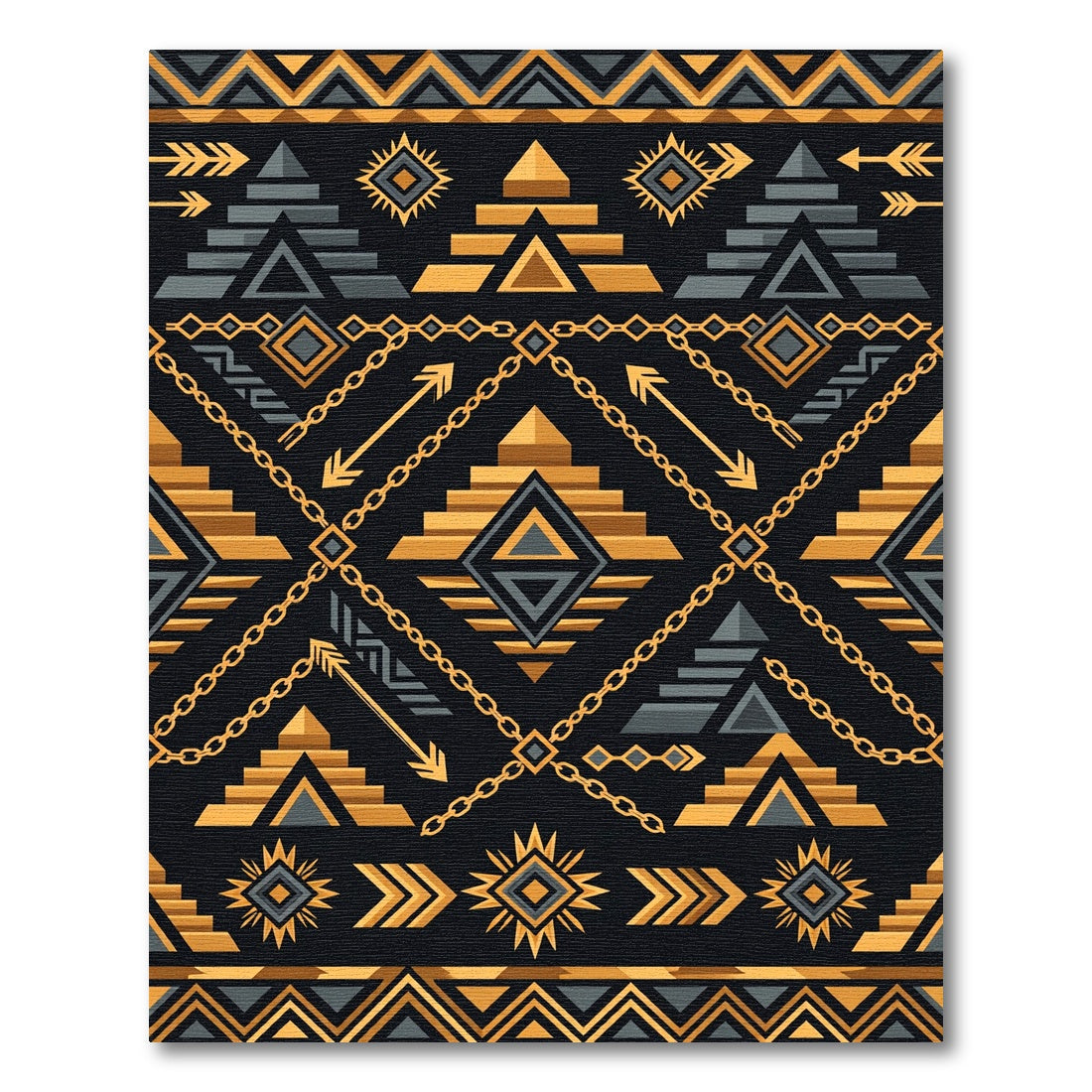 Gold and Gray Tribal Stair Geometric Rug