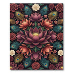 Lotus Floral Peacock Feather Symmetry Rug
