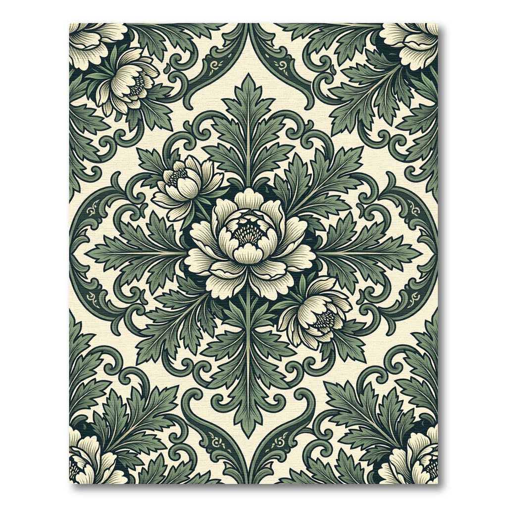 Sage Green Ornate Floral Damask Rug