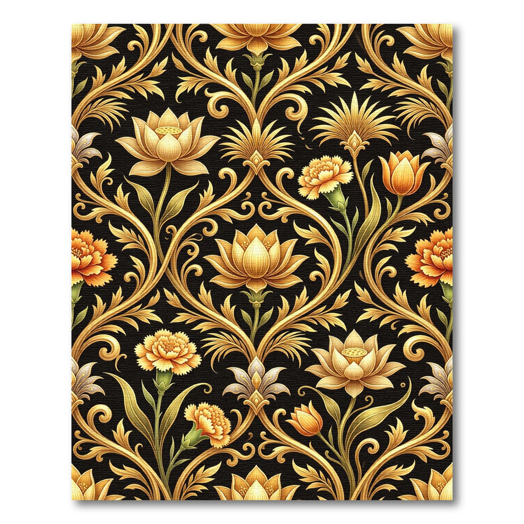 Golden Floral Baroque Damask Ornament Rug