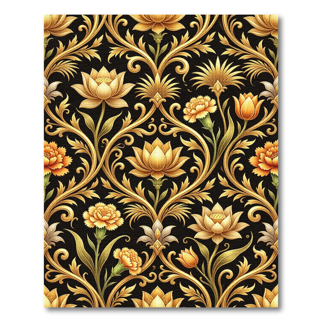 Golden Floral Baroque Damask Ornament Rug