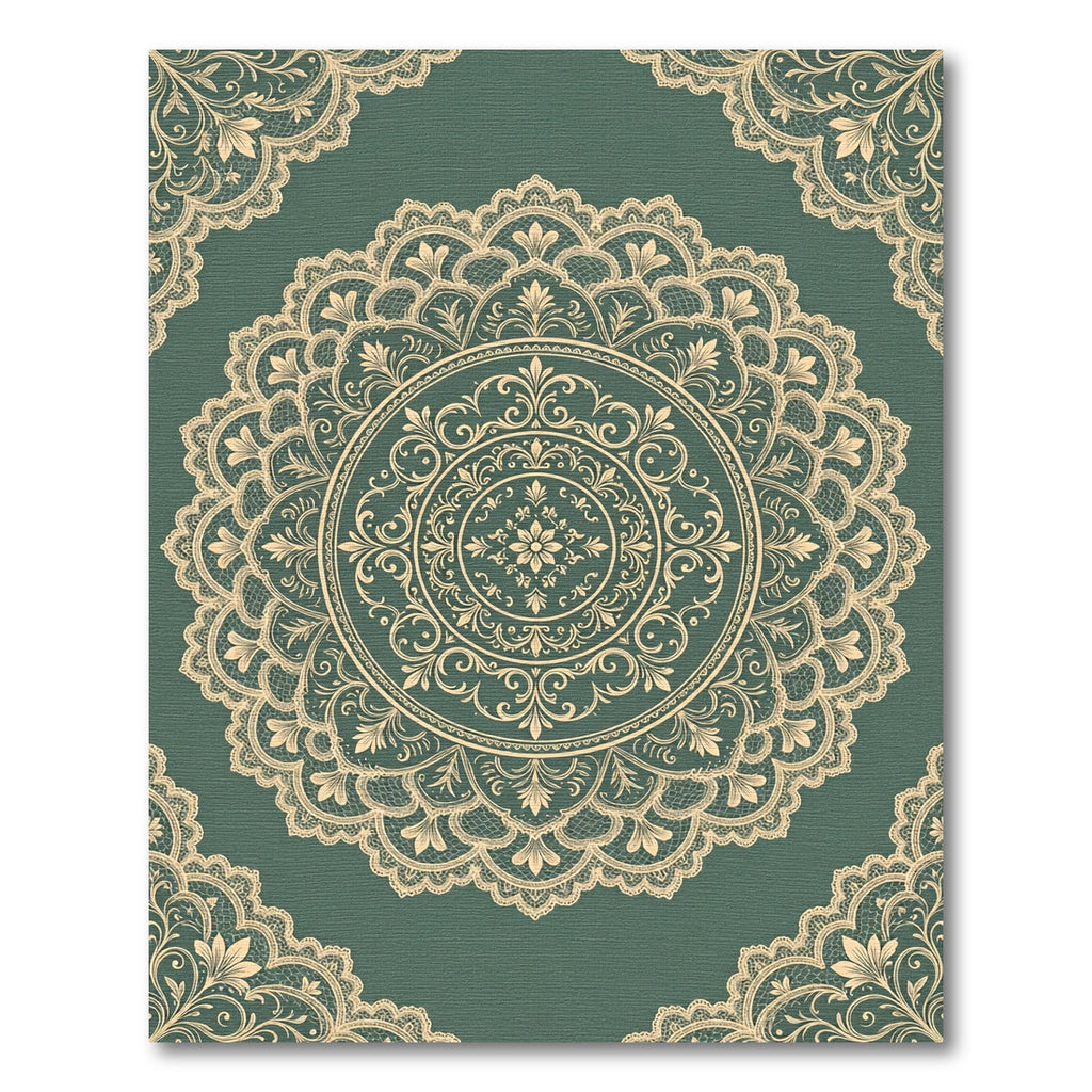 Elegant Teal Damask Lace Medallion Rug