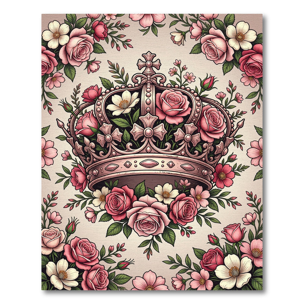 Regal Pale Pink Rose Crown Illustration Rug