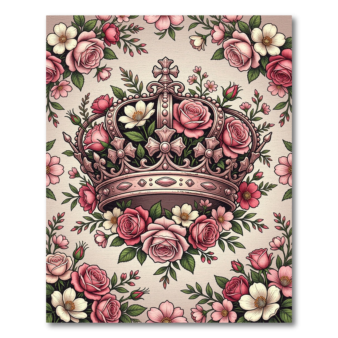 Regal Pale Pink Rose Crown Illustration Rug