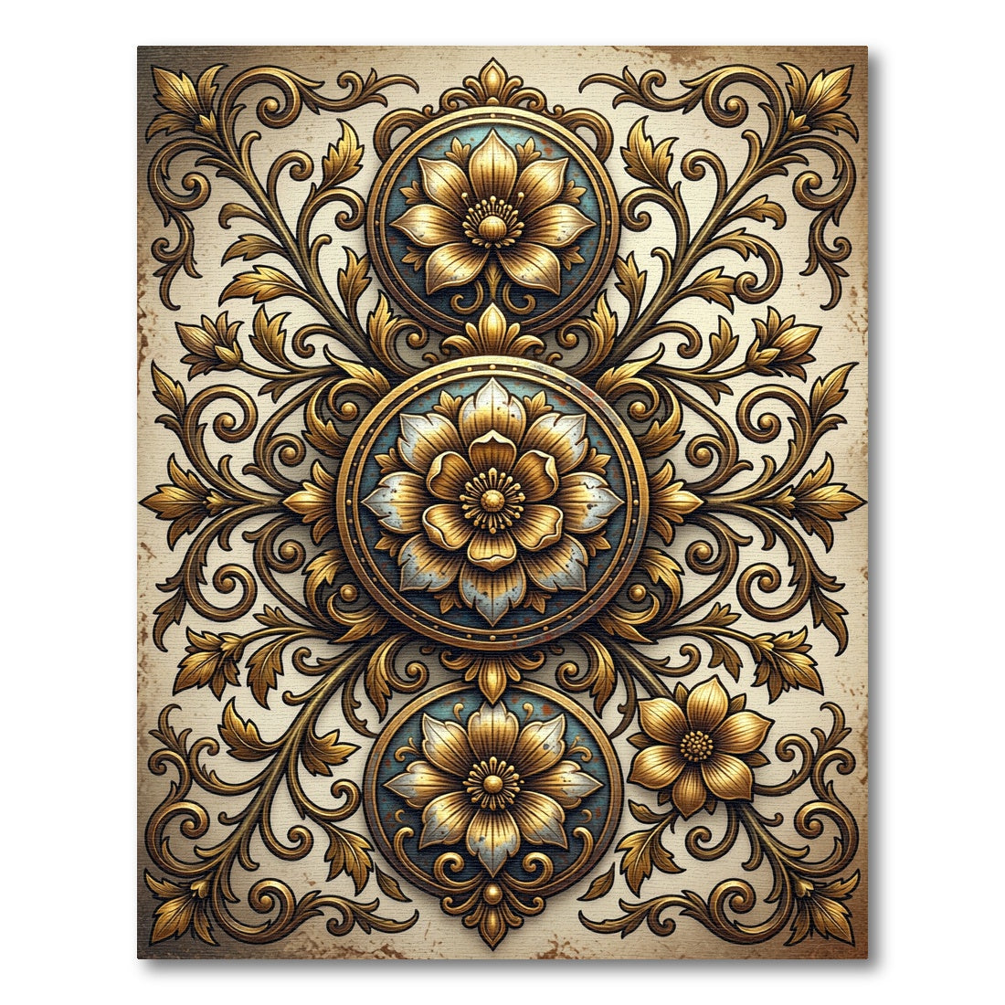 Gilded Floral Filigree Medallion Composition Rug