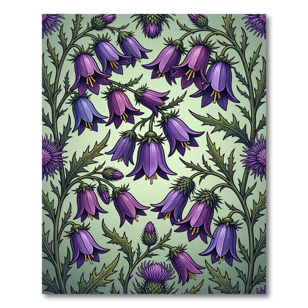 Botanical Purple Bellflower Thistle Meadow Rug