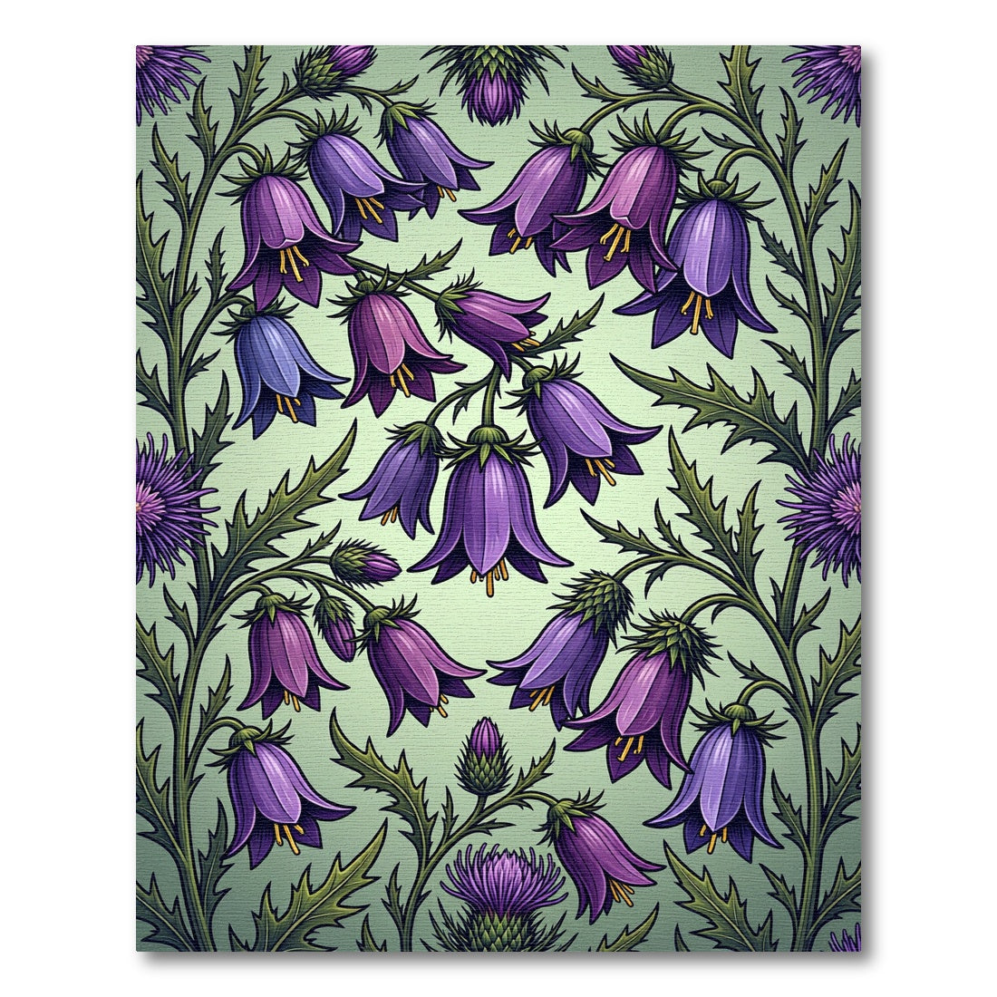Botanical Purple Bellflower Thistle Meadow Rug