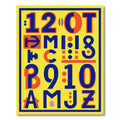 Bold Yellow Blue Orange Typographic Collage Rug