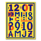 Bold Yellow Blue Orange Typographic Collage Rug