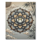 Zen Lotus Bamboo Medallion Gray Gold Rug