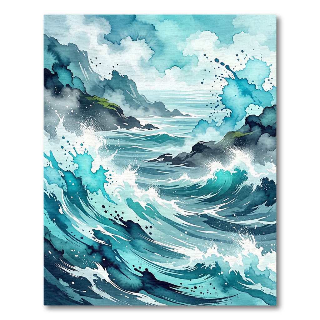 Dramatic Blue Coastal Ocean Wave Rug