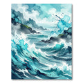 Dramatic Blue Coastal Ocean Wave Rug