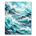 Dramatic Blue Coastal Ocean Wave Rug