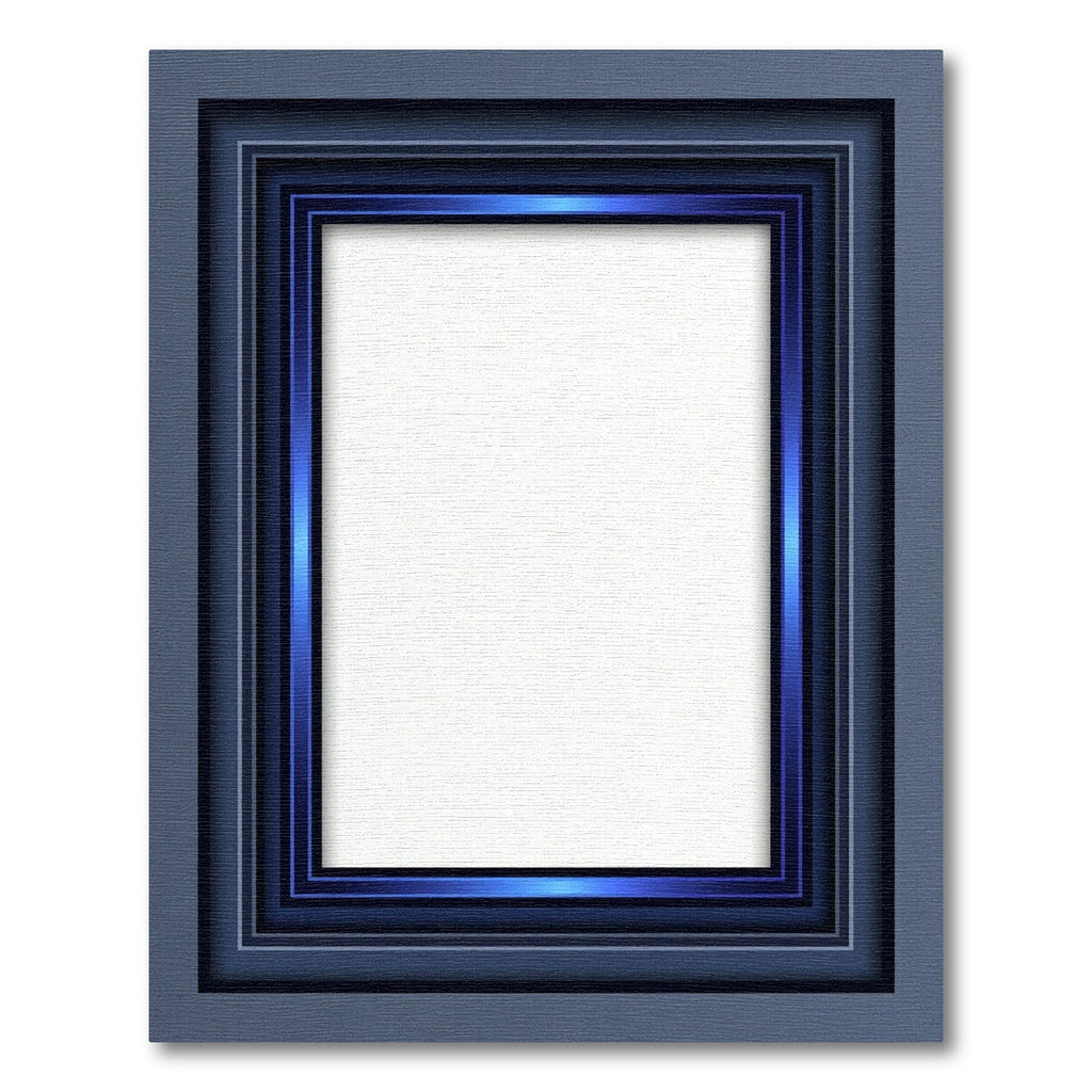 Layered Blue Metallic Geometric Frame Rug
