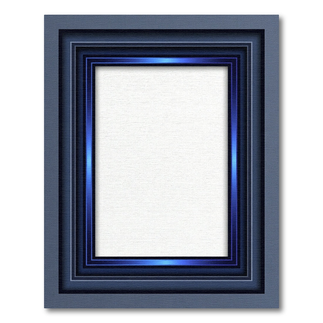 Layered Blue Metallic Geometric Frame Rug