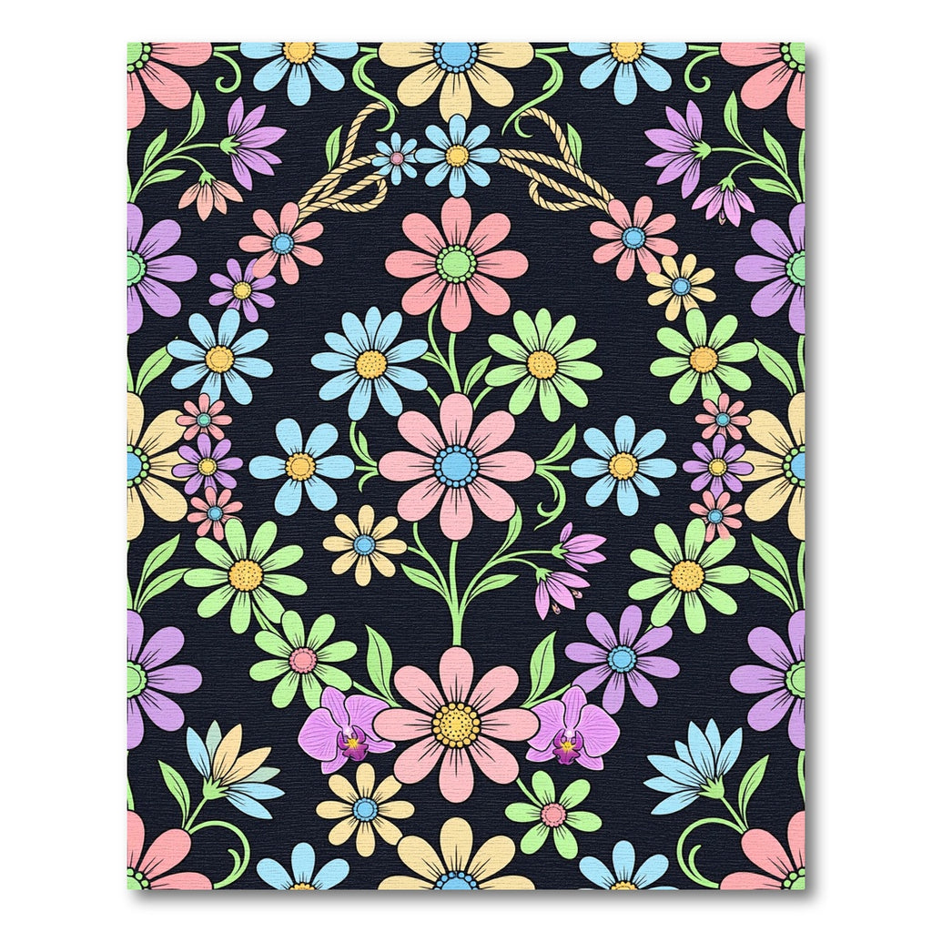 Pastel Retro Floral Botanical Meadow Rug
