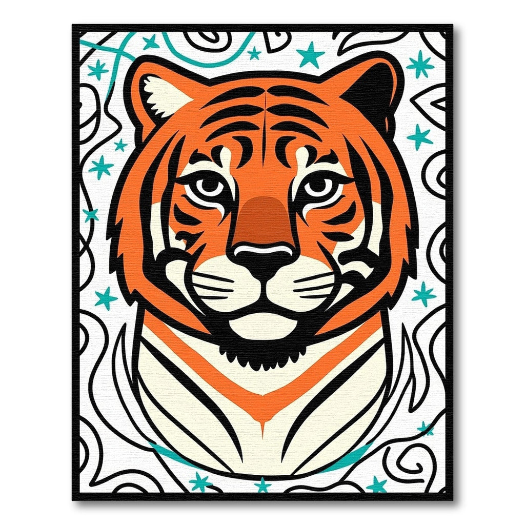 Bold Orange Tiger Face Art Rug
