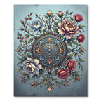 Elegant Blue Floral Medallion Rose Garden Rug