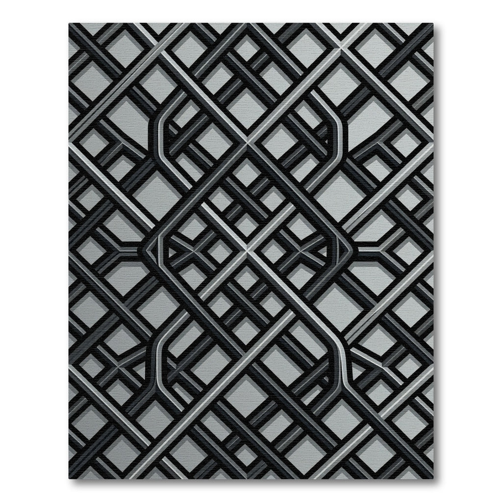 Monochrome Interlocking Geometric Grid Rug