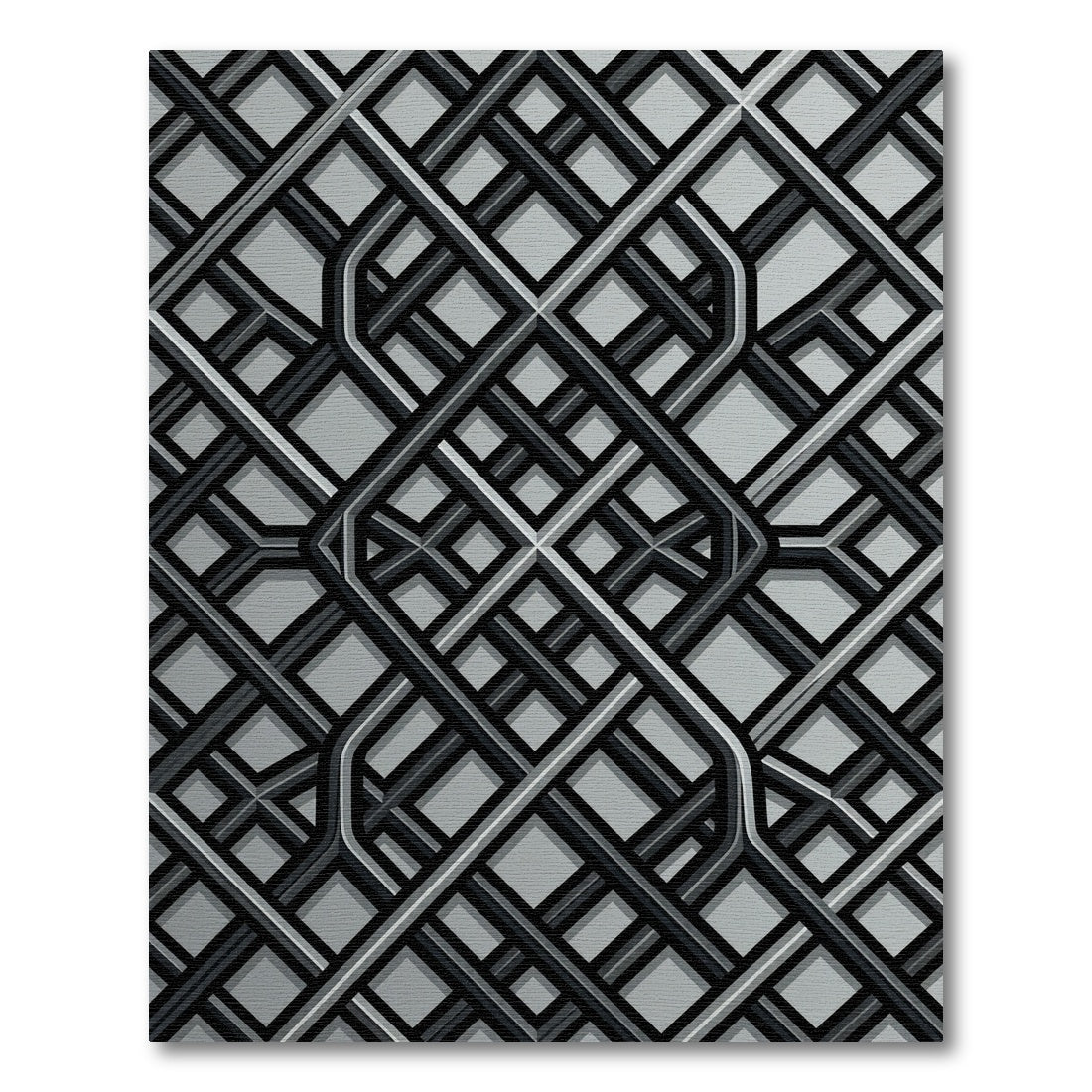 Monochrome Interlocking Geometric Grid Rug