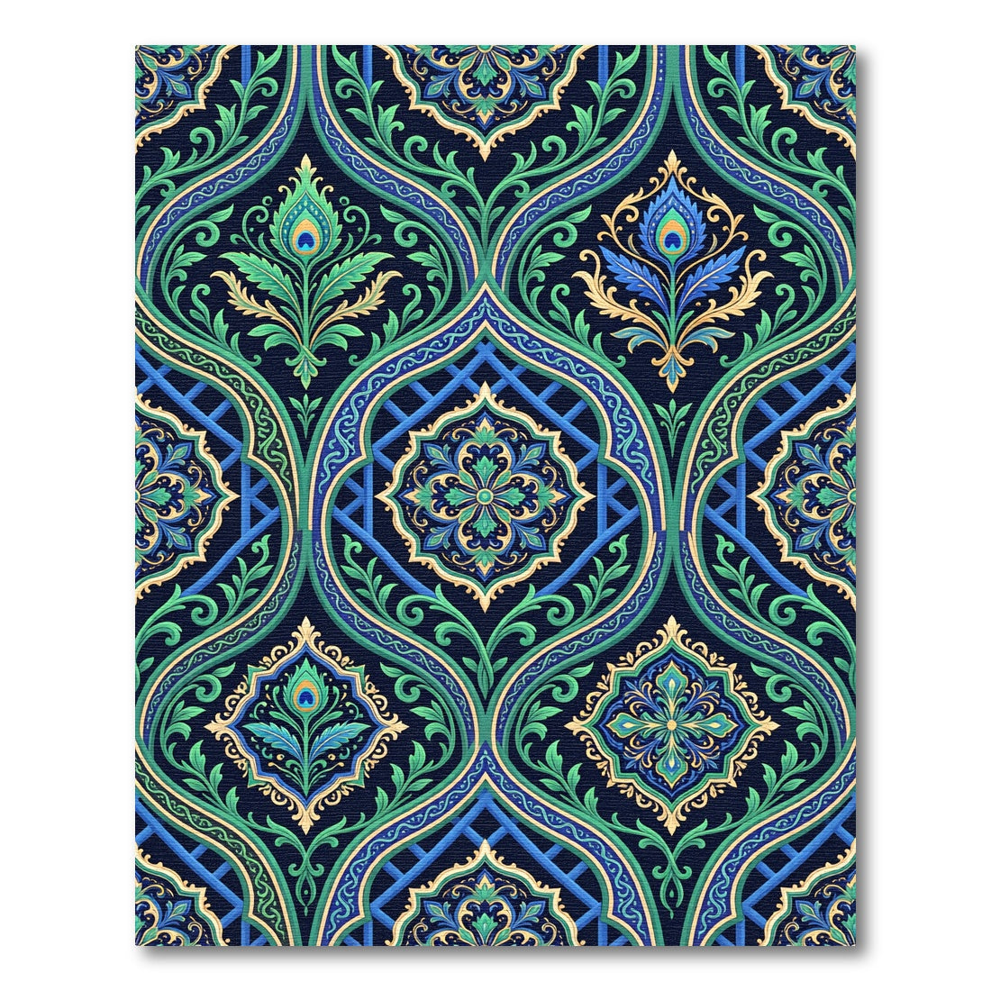 Emerald Peacock Damask Ornate Medallion Rug