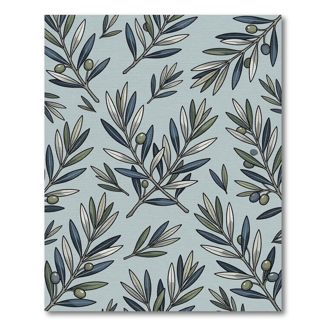 Sage Olive Branch Botanical Illustration Rug