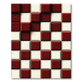 Bold Crimson and Cream Checkered Cube Rug