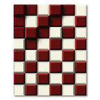 Bold Crimson and Cream Checkered Cube Rug