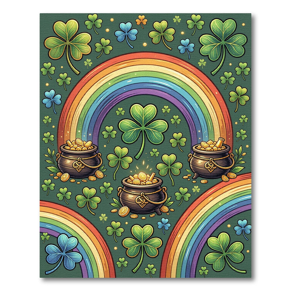 Lucky Shamrock Rainbow Gold Pot Illustration Rug