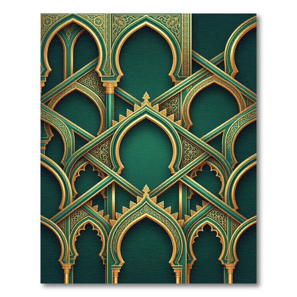 Opulent Golden Emerald Ornate Archway Rug