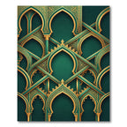 Opulent Golden Emerald Ornate Archway Rug