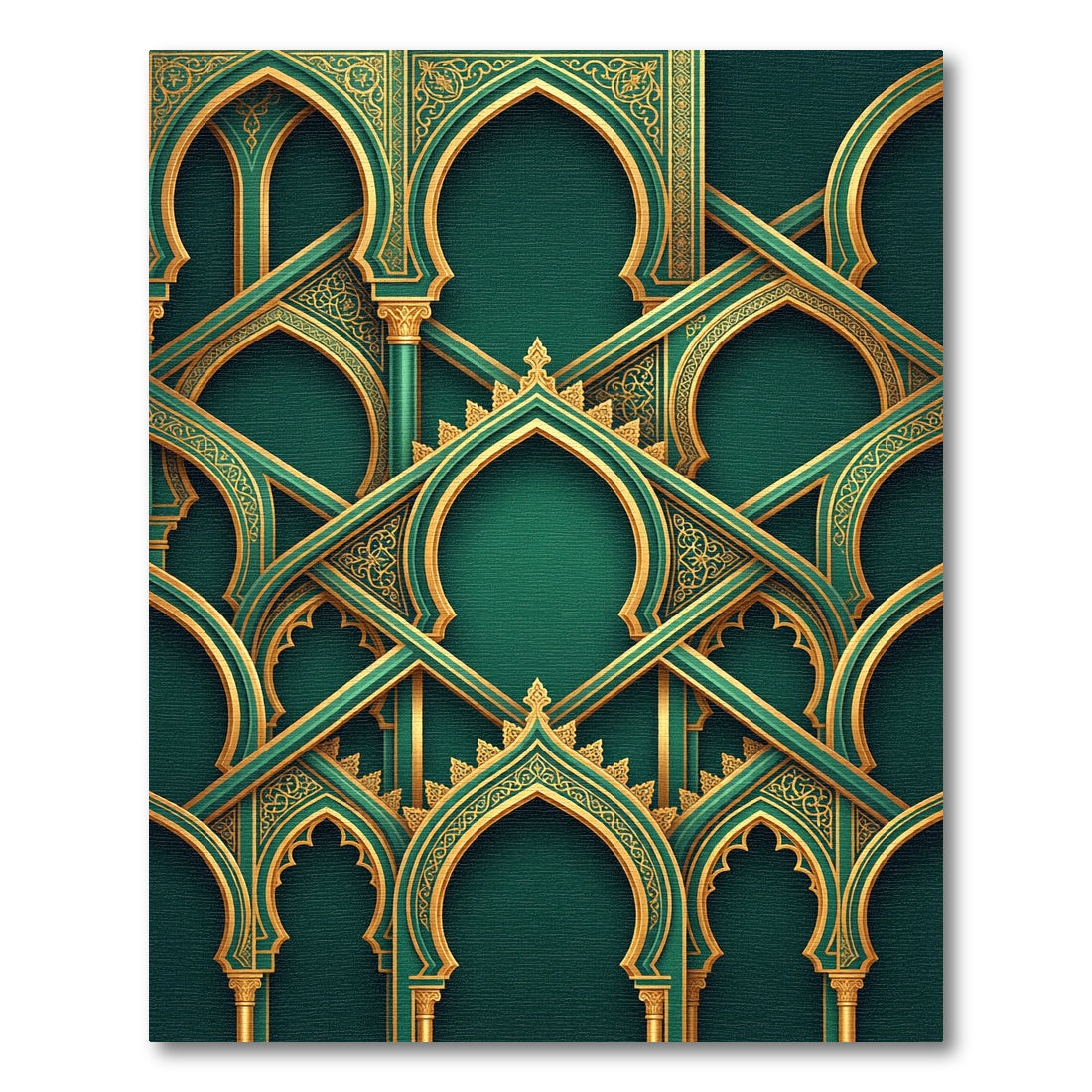 Opulent Golden Emerald Ornate Archway Rug