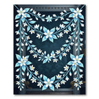 Elegant Blue Floral Garlands on Navy Rug