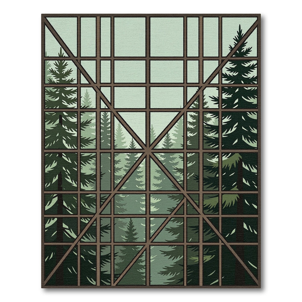 Green Forest Window Pane Landscape Rug