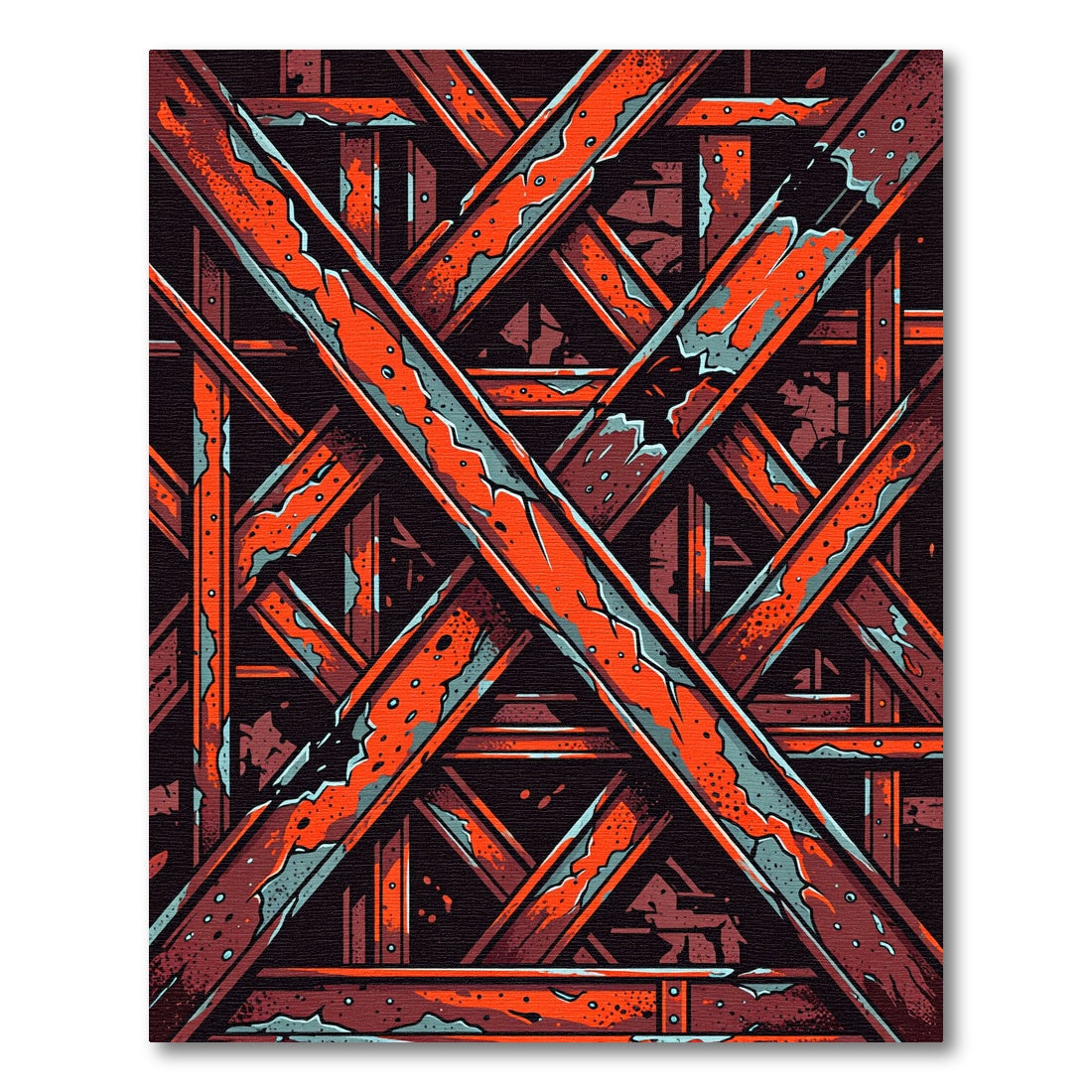Bold Orange Textured Overlay Geometric Rug