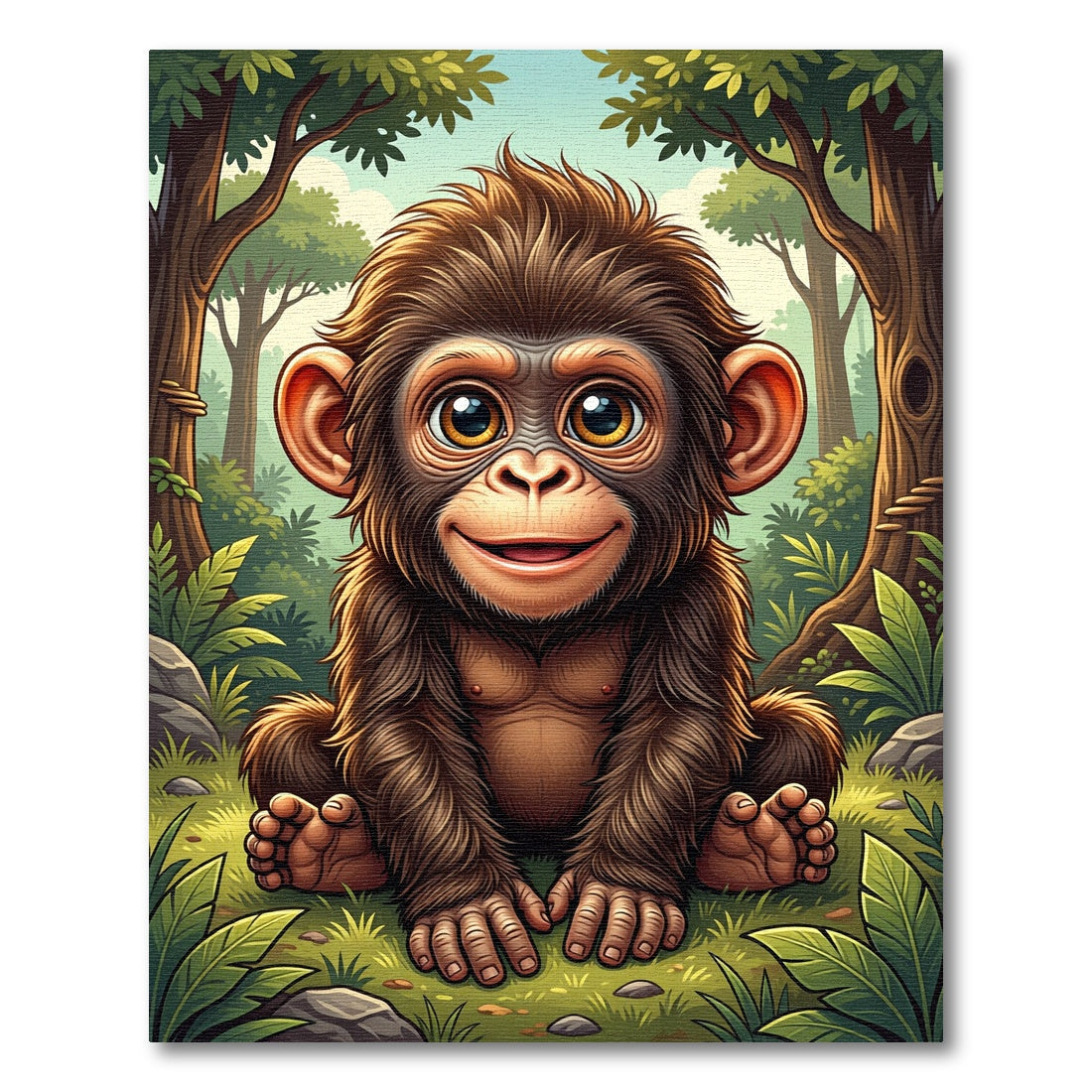 Whimsical Baby Chimp Jungle Portrait Rug