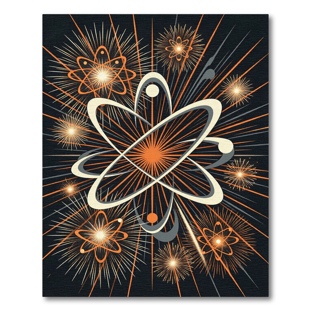 Atomic Orange Orbit Starburst Area Rug