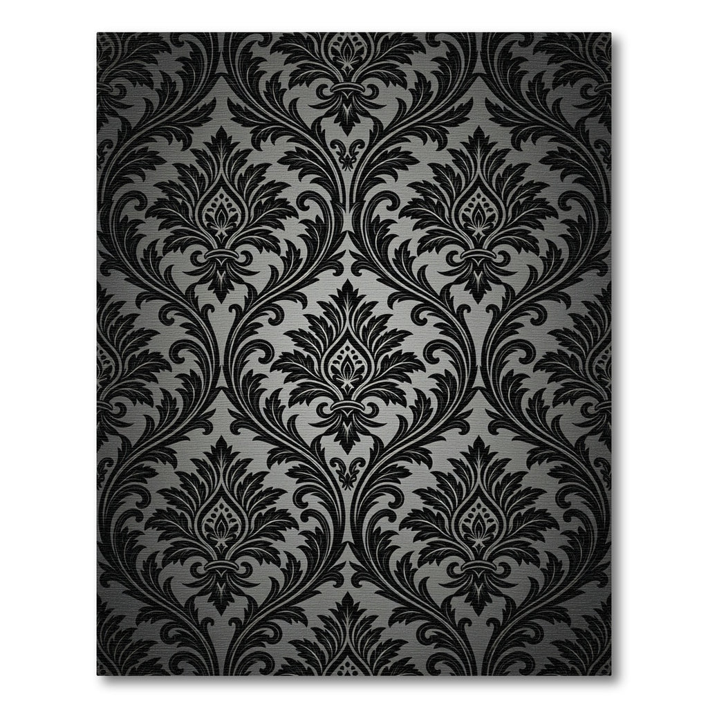Elegant Black Damask Scroll Work Rug
