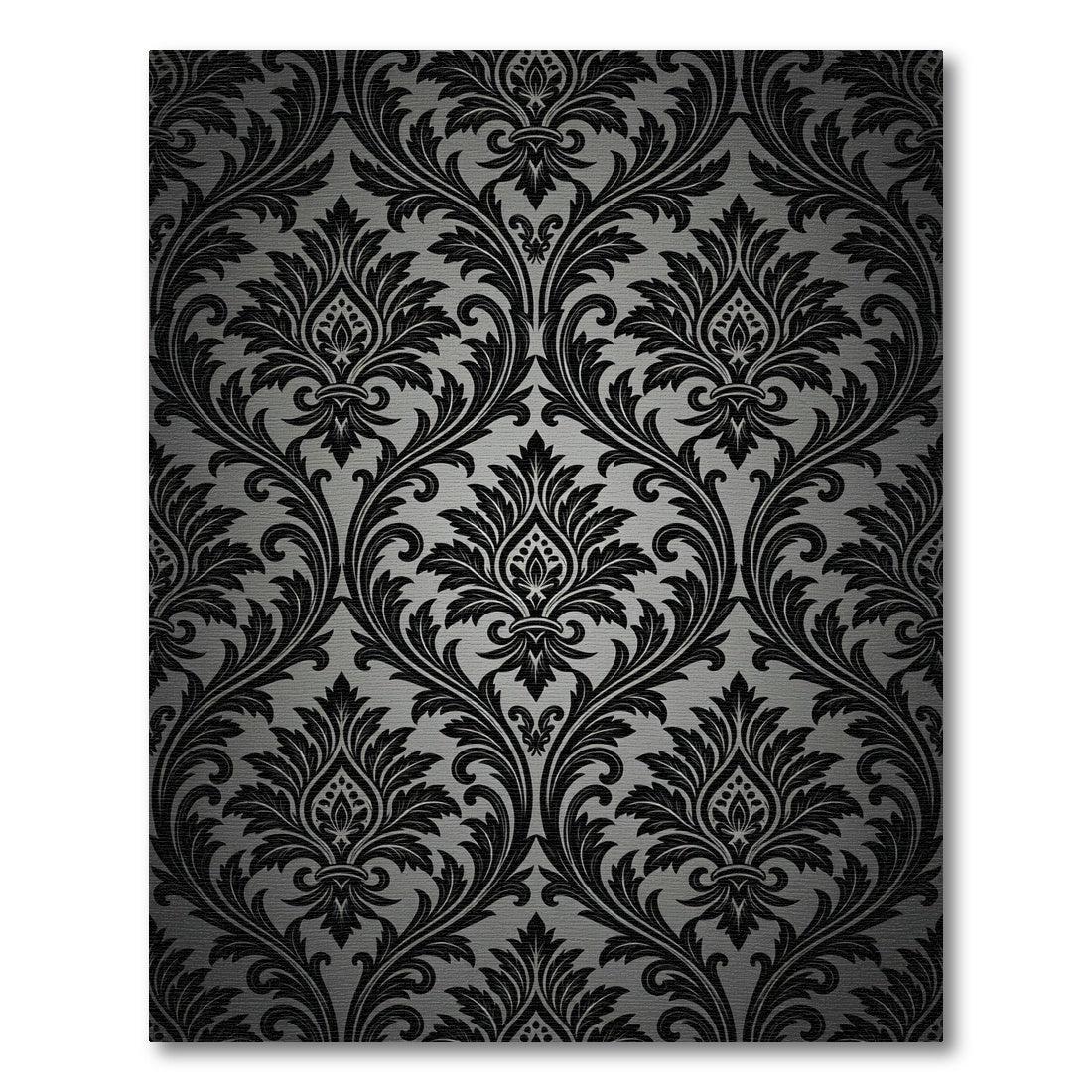 Elegant Black Damask Scroll Work Rug