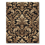 Golden Baroque Scroll Damask Black Rug
