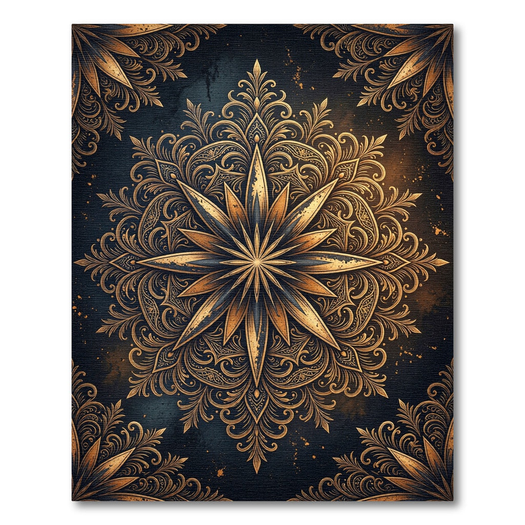Ornate Golden Starburst Filigree Medallion Rug