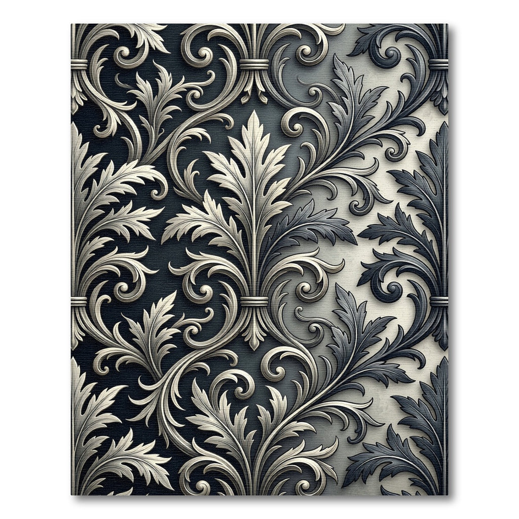 Elegant Monochrome Acanthus Leaf Scroll Rug
