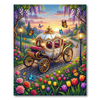Whimsical Golden Carriage Butterfly Garden Rug