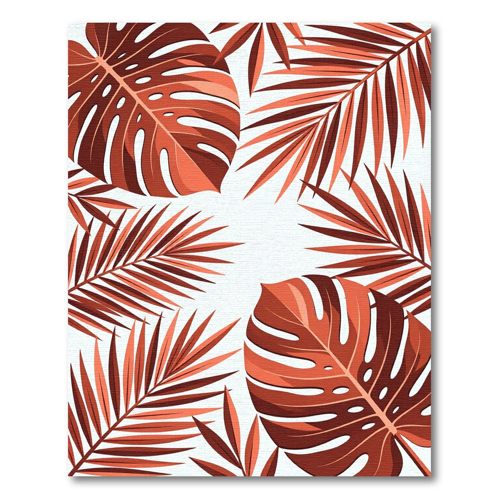 Coral Monstera Fern Lush Foliage Rug