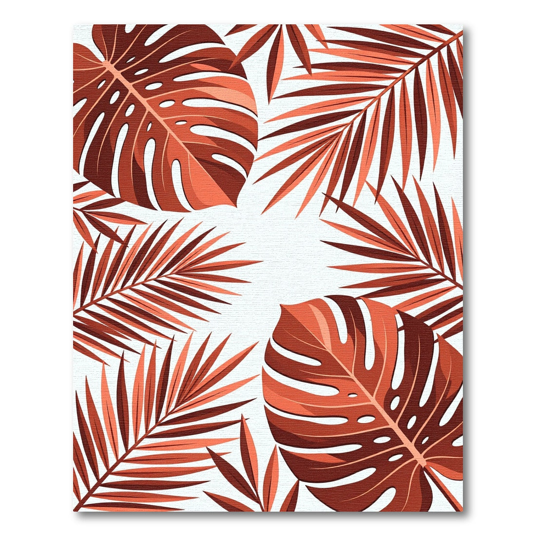 Coral Monstera Fern Lush Foliage Rug