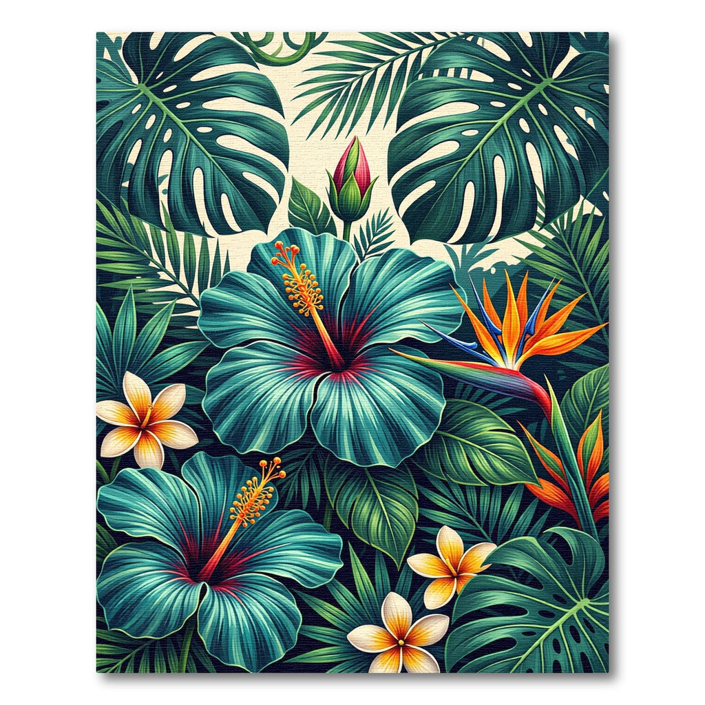 Turquoise Hibiscus Tropical Rainforest Foliage Rug